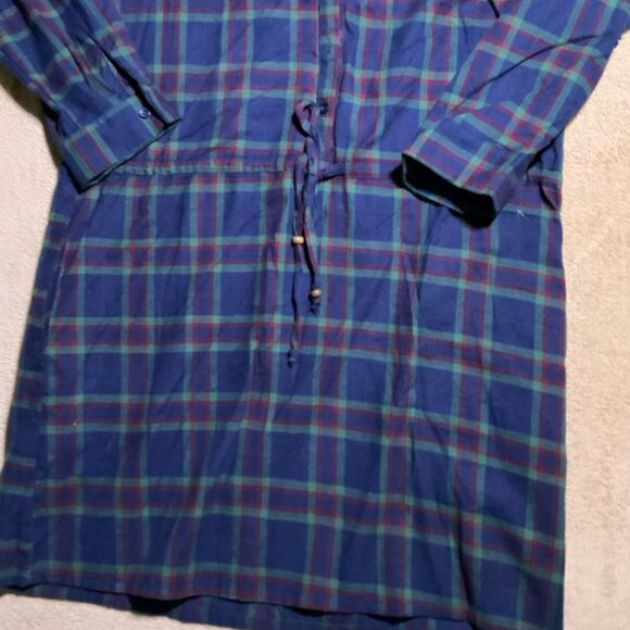 Annabelle Women's Sz Large Blue Flannel Button Down Tie Long Sleeve Tunic (I) - Picture 2 of 4